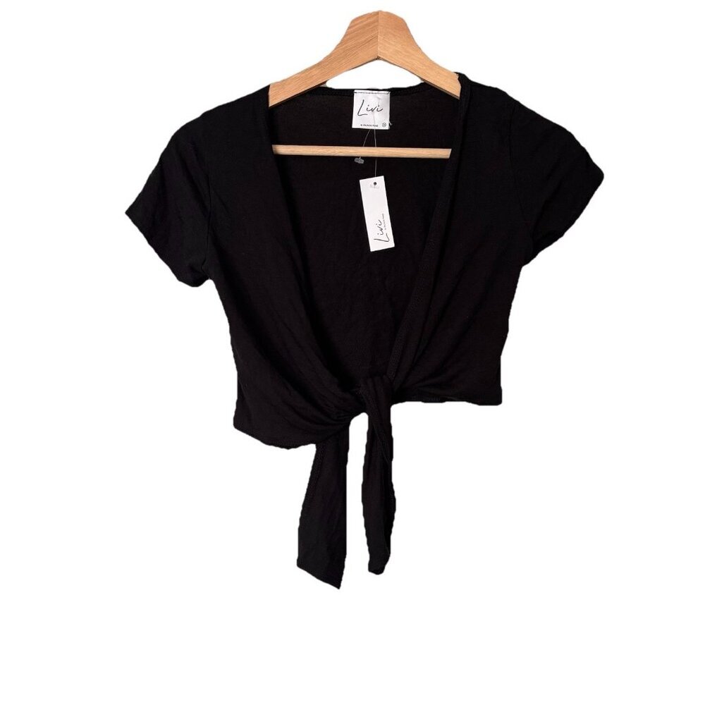 Livi By Olivia Rae Crop Top Women’s XS Black Tie Front Preppy Minimal Festival